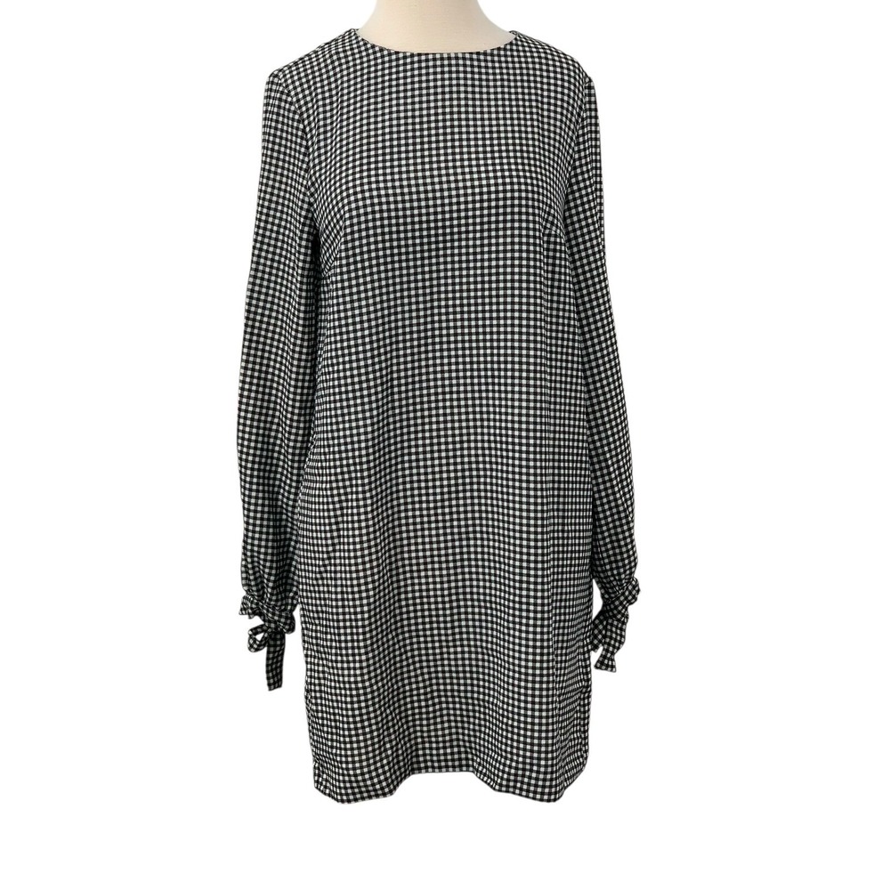 NWT‎ H&M Women's Long Tie Sleeve Gingham Mini Dress Black/White Check Size 6